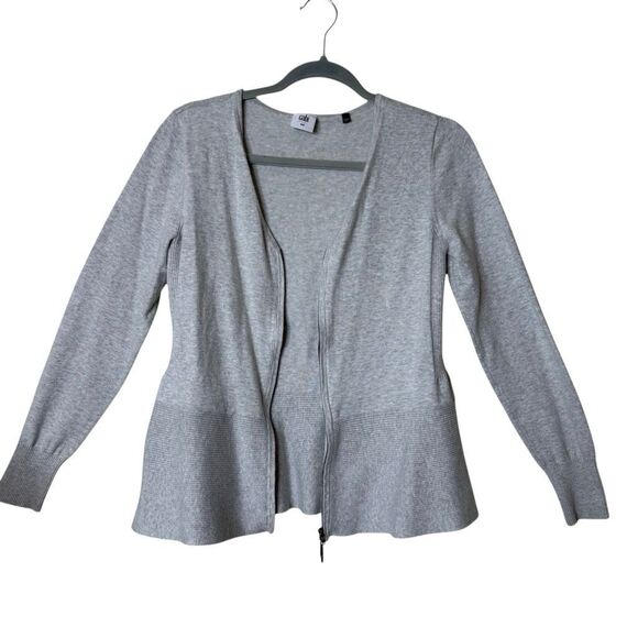 CAbi Willow Light Gray Double Zip Peplum Cardigan Sz M Preppy, Casual - Picture 3 of 13